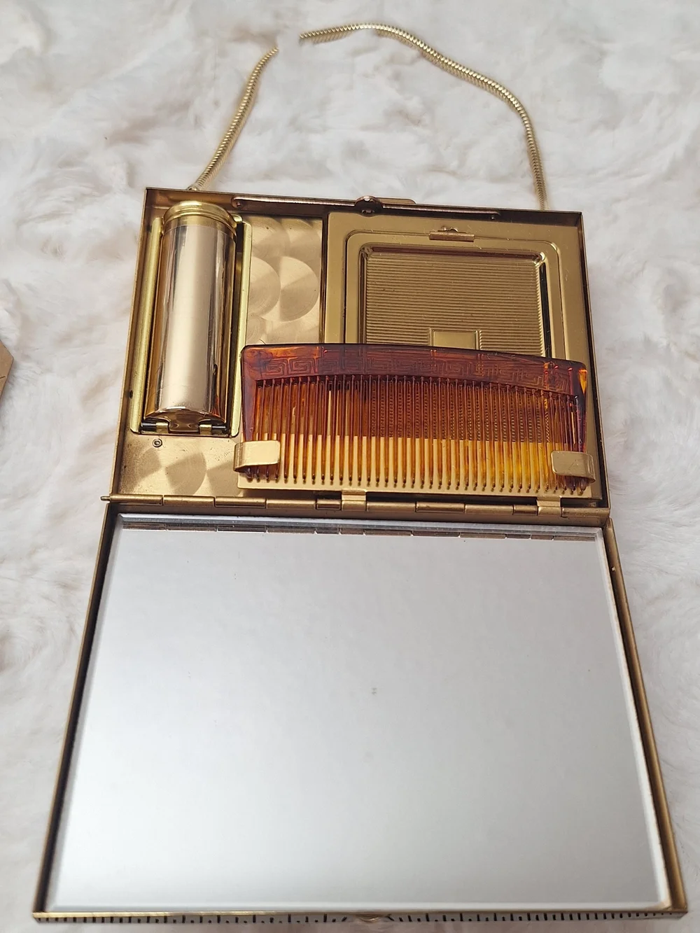 Gold Tone Starburst Rhinestone MCM Embellished Box Compact Clutch Mirror Handbag